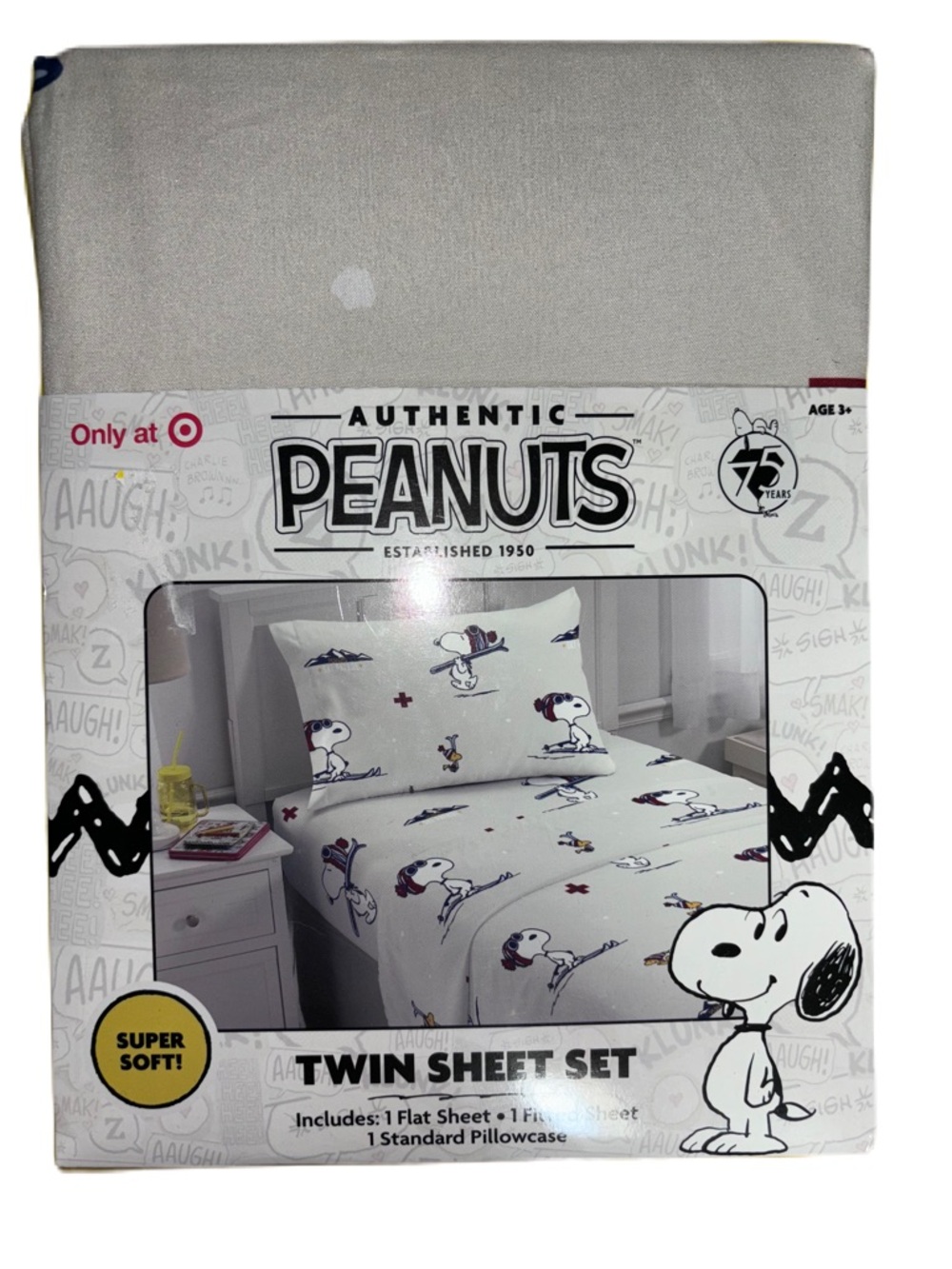 Peanuts Twin Sheet Set Snoopy on the Slopes Skiing - NEW